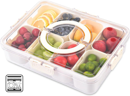 Divided Serving Tray with Lid Veggie Tray with Lid and Handle, Multi-Purpose Snackle Box Container for Charcuterie, Taco Tuesday, Movie Night, Travel, Beach, or Picnic Essentials (8 Compartments)