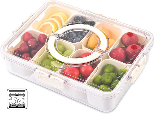 Divided Serving Tray with Lid Veggie Tray with Lid and Handle, Multi-Purpose Snackle Box Container for Charcuterie, Taco Tuesday, Movie Night, Travel, Beach, or Picnic Essentials (8 Compartments)