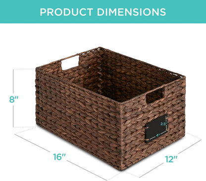Best Choice Products Set of 4 9x12in Water Hyacinth Pantry Baskets, Woven Organizers w/Chalkboard Label, Chalk Marker - Natural