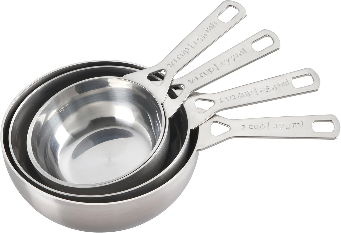 Le Creuset Stainless Steel Batch-Baking Measuring Cups, Set of 4 | Set includes: 2/3, 3/4, 1.5 and 2 cups