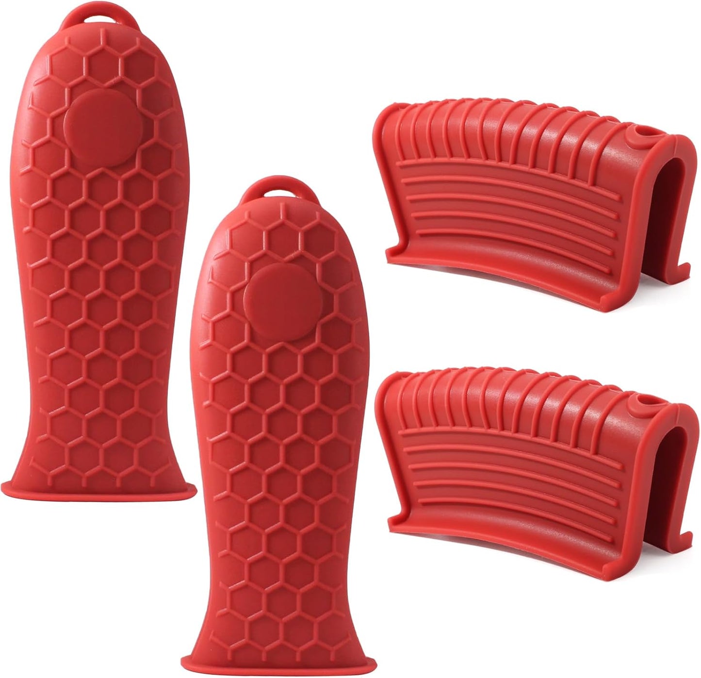 Bonsicoky 4 Pieces Silicone Hot Handle Holder Sleeve Set - Non-Slip, Heat Resistant Covers for Cast Iron Cookware - Perfect for Frying Pans, Casseroles, and Large Pots - Red