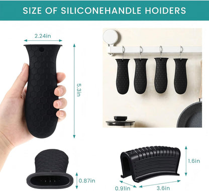 Patelai 8Pcs Silicone Cast Iron Handle Cover,Black