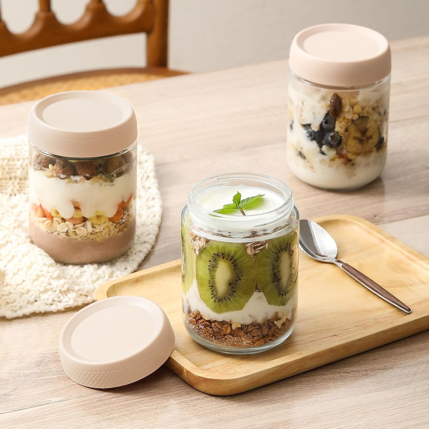 NETANY 6-pack 10oz Glass jars with Airtight Lids, Overnight Oats Containers with Lids, Wide mouth Mason Salad jars, Glass Food Storage Containers for Snacks Yogurt Spice Sugar