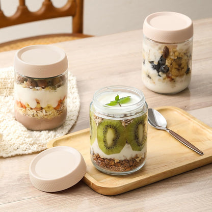 NETANY 6-pack 10oz Glass jars with Airtight Lids, Overnight Oats Containers with Lids, Wide mouth Mason Salad jars, Glass Food Storage Containers for Snacks Yogurt Spice Sugar