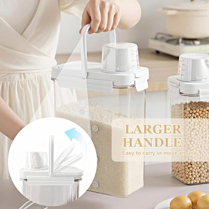 Hongya Rice Container, Airtight Rice Storage Container, Portable Pet Food Storage Containers with Measuring Cup, 4 to 8lbs Cereal Containers Storage for Kitchen Pantry Household, BPA-Free, White
