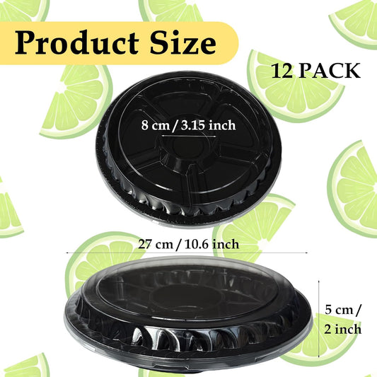 Tiaiidi 12 Pack Plastic Appetizer Trays with Lids,Disposable Compartment Serving Platters,6 Sectional Catering Trays for Serving Food