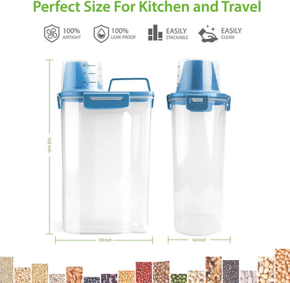 Viretec Rice Storage Container, 15 to 20lb Dry Food Airtight Dispenser, Pet Dog Cat Food Canister, BPA Free Clear Plastic Kitchen and Pantry Bin for Oatmeal, Cereal, Pasta, Flour Pack of 2 Grey