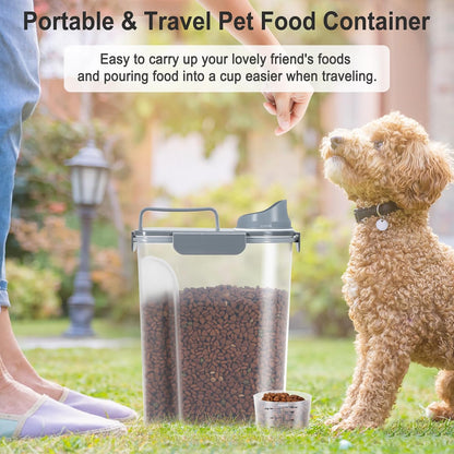 Dog Cat Food Storage Container, Pet Food Pourable Container Airtight with Large Spout & Cup, BPA-Free Plastic Food Dispenser for Pet Food, Bird Seed, Rice, Flour (Dark Gray, 2.5L)