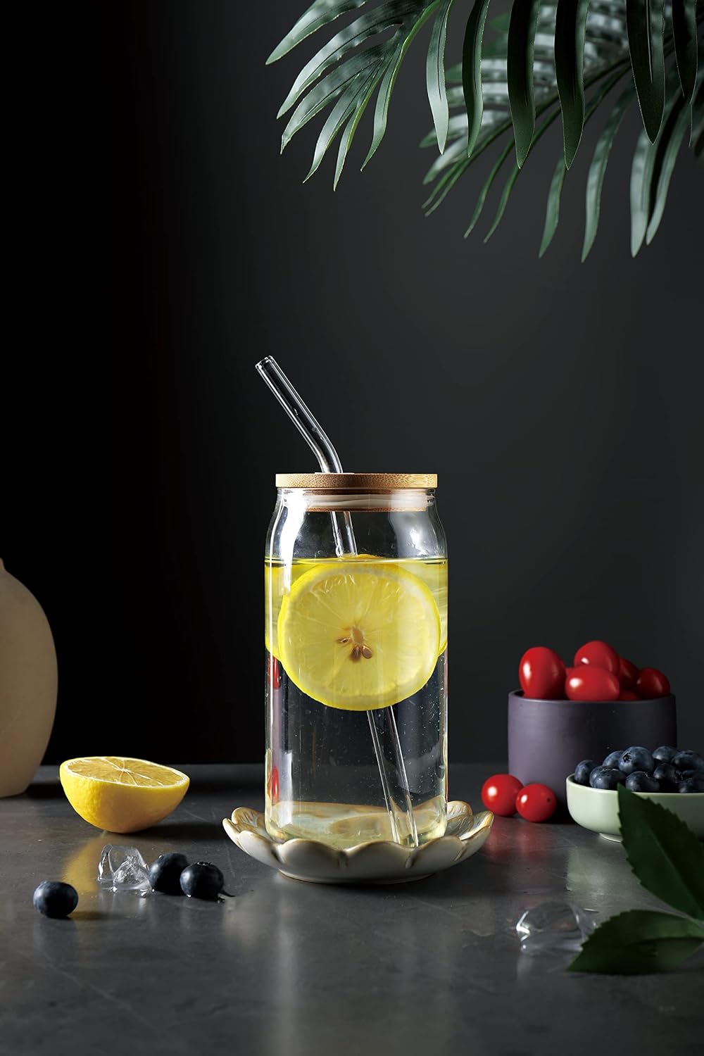 4pcs Set - 20oz Glass Tumblers with Bamboo Lid and Glass Straw, Drinking Glasses, Iced Beer Glasses, Classical and Thermal Safe Glasses with Cleaning Brushes