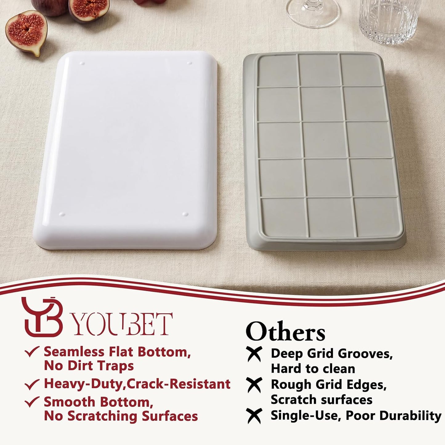 YOUBET 6 PCS Plastic Serving Trays - White Trays for Serving Food - Super Strong Disposable Platters, Heavy Duty Plastic Trays for BBQ, Picnic, Party, Wedding