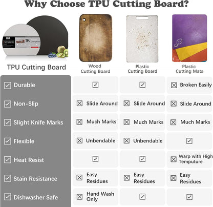 ZVP Thick Silicone TPU Cutting Board Mats for Kitchen, Flexible Rubber Cutting Boards, Anti-Slip Cutting Mats, Semicircle Chopping Board, BPA Free Dishwasher Safe, 2 Pieces