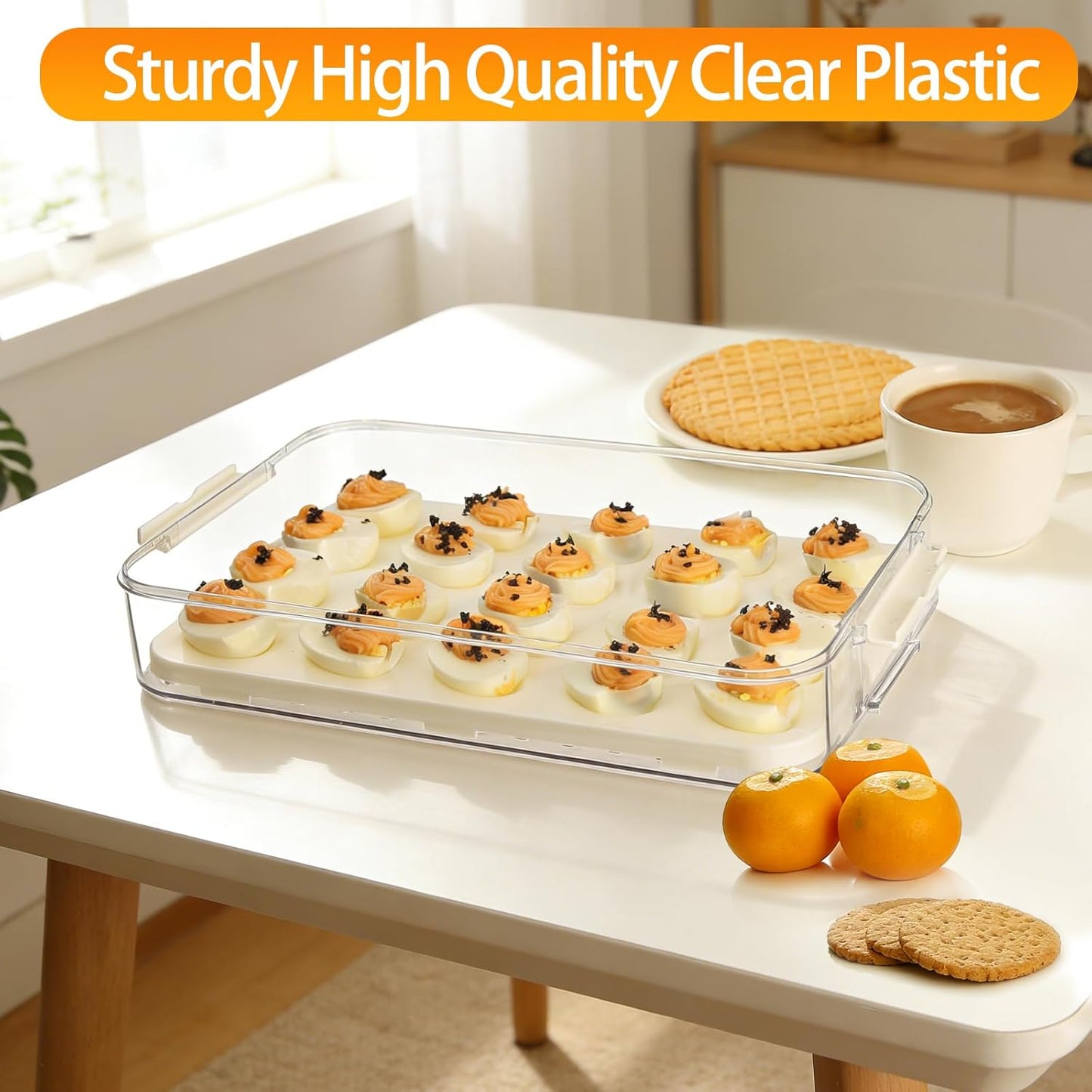 2 Pack Deviled Egg Containers with Lid, Plastic Clear Deviled Egg Platter with Handle for 40 Eggs, Stackable Egg Holder for Fridge, Deviled Egg Tray for Party, Picnic, Home, Kitchen