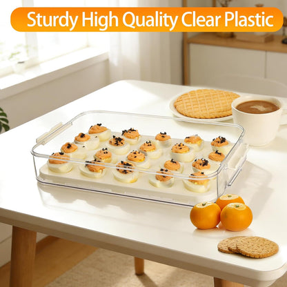 2 Pack Deviled Egg Containers with Lid, Plastic Clear Deviled Egg Platter with Handle for 40 Eggs, Stackable Egg Holder for Fridge, Deviled Egg Tray for Party, Picnic, Home, Kitchen