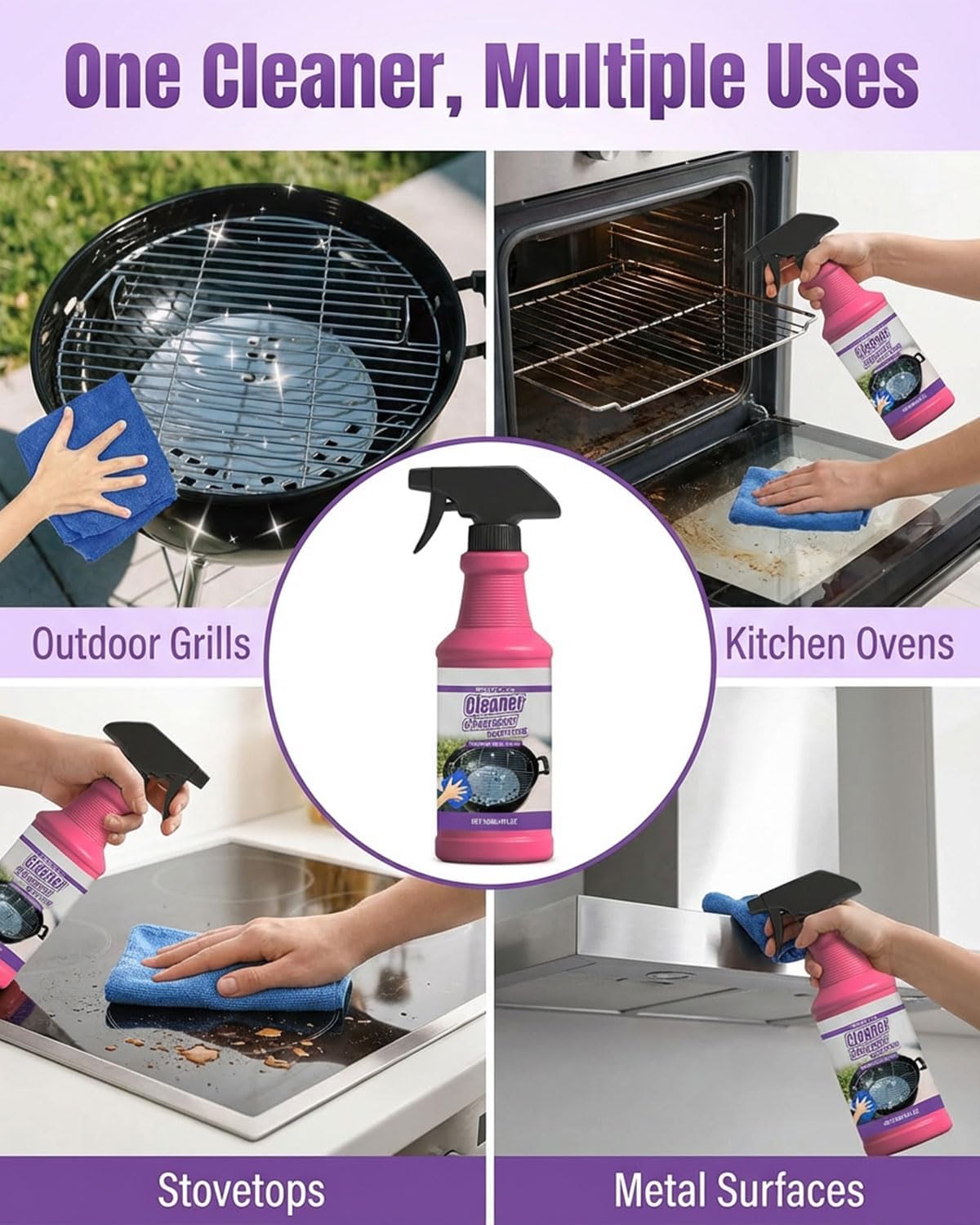 Fast-Acting Heavy-Duty Grill Degreaser Spray, Bbq Grill Cleaner,Grill Cleaner For Outdoor Grills, All Purpose Heavy Duty Cleaner for Burnt Food & Grease