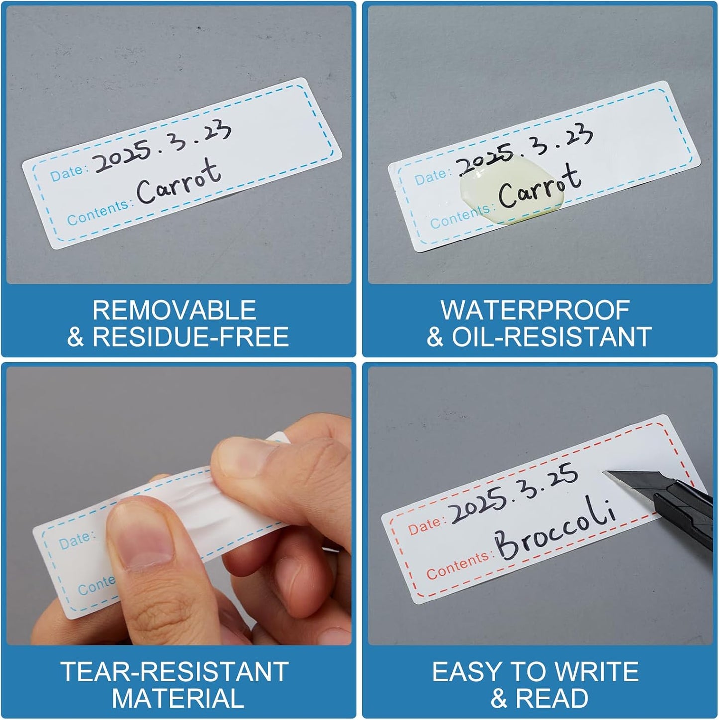 500 Pcs Freezer Labels, 1 x 3 Inch Refrigerator Food Label Stickers, No Residue, Easy Peel Off, Water & Oil Resistant, Labels for Food, Freezer Bags, Jars, and Containers