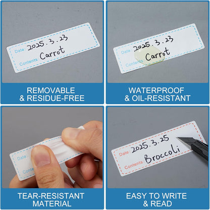 500 Pcs Freezer Labels, 1 x 3 Inch Refrigerator Food Label Stickers, No Residue, Easy Peel Off, Water & Oil Resistant, Labels for Food, Freezer Bags, Jars, and Containers