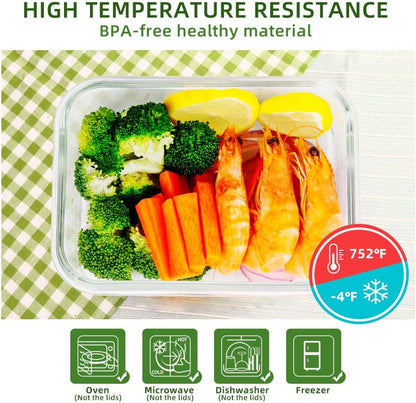 DAS TRUST 5 Pack 36oz Bento Box Glass Meal Prep Container 3 Compartment Glass Food Storage Containers with Lids Meal Prep Bowls Lunch Box Lunch Container for Oven