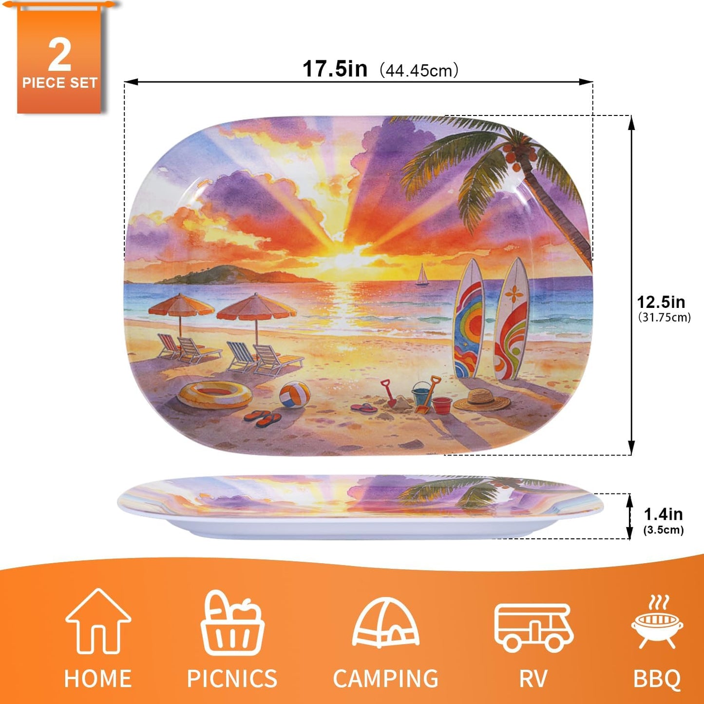 2 Pack Extra Large 17.5 Inch White Serving Trays – Reusable Melamine Platters for Parties, Snacks & Cookies, Durable Food Serving Dishes for Entertaining, Pantry & Kitchen Use White