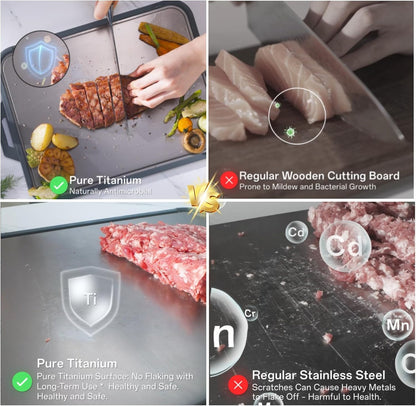 Titanium Cutting Board for Kitchen, Double Sided Pure Titanium and Wood Fiber Cutting Board with Juice Groove, Food Grade Material, for Chopping Meat/Vegetables/Fruit Dishwasher Safe 16"×11"