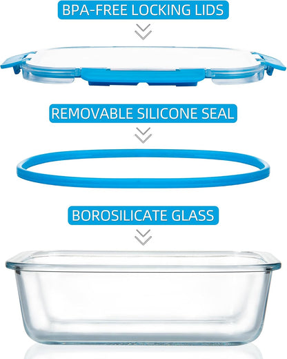 12 Pack Glass Storage Containers with Lids, Leak-Proof Meal Prep Containers, Dishwasher/Microwave/Oven/Freezer Safe Glass Food Storage Containers for Leftovers, to Go