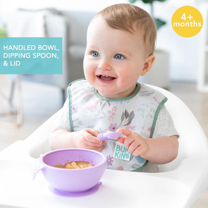Bumkins Baby Bowl, Silicone Feeding Set with Suction for Baby and Toddler, Includes Spoon and Lid, First Feeding Set, Training Essentials for Baby Led Weaning for Babies 4 Months Up, Sage