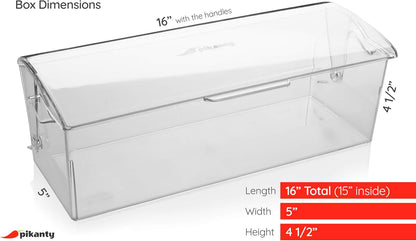 Pikanty Clear Refrigerator Organizer Bin with Handles — 11 Inch Compact Stackable Fridge and Pantry Storage Container for Snacks, Yogurt, Condiments, Dishwasher Safe, Made in USA