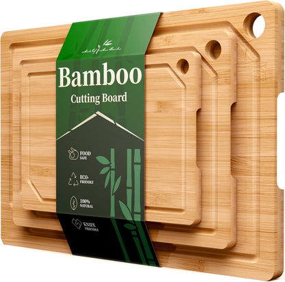 Kitsure Bamboo Cutting Board Set - Multi-Sizes Wooden Cutting Boards for Kitchen, Convenient Kitchen Essentials with Deep Juice Grooves, Cutting Board for Chopping & Serving, 2 Pack, Natural