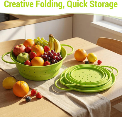 3 Pack Collapsible Colander with Strainer Bowl Set, 11 & 13 In BPA-Free Silicone Colanders for Kitchen, Heat-Resistant Strainer Dishwasher Safe Baskets for Vegetable Fruits(White)