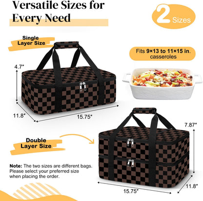 Coobiiya Insulated Casserole Carrier,Lasagna Lugger Tote Keeps Food Hot or Cold,Thermal Lunch Bag Warmer & Cooler Carrier Bag,Portable Tote Bag Fits 9" x 13" Baking Dish for Picnic and Cookout