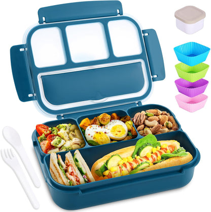 Bento Box Adult Lunch Box, Lunch Containers for Kids Girls Boys with 4 Compartments, Lunchable Food Container with Utensils, Sauce Jar, Muffin Liners, 40 Oz/5 Cup, Microwave Safe, Lavender