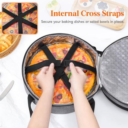 Lifewit Insulated Single Decker Round Casserole Carrier, Portable Pie Carrier Bag for Hot or Cold Food, Fits 12.5" Baking Dish, Thermal Lunch Tote for Potluck Parties, Picnic and Cookouts, Grey