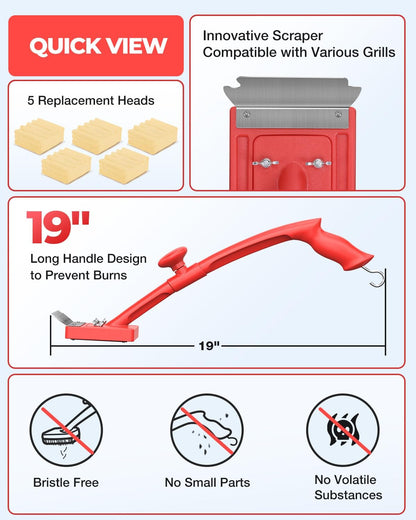 Grill Brush Bristle Free, Safe Non Metal Wire with Scraper 10 Replacement Heads, Steam Grilling Grate Cleaning Tool, BBQ Cleaner Accessory Kit Set, Outdoor Cast Iron Barbecue/Barbeque Scrubber