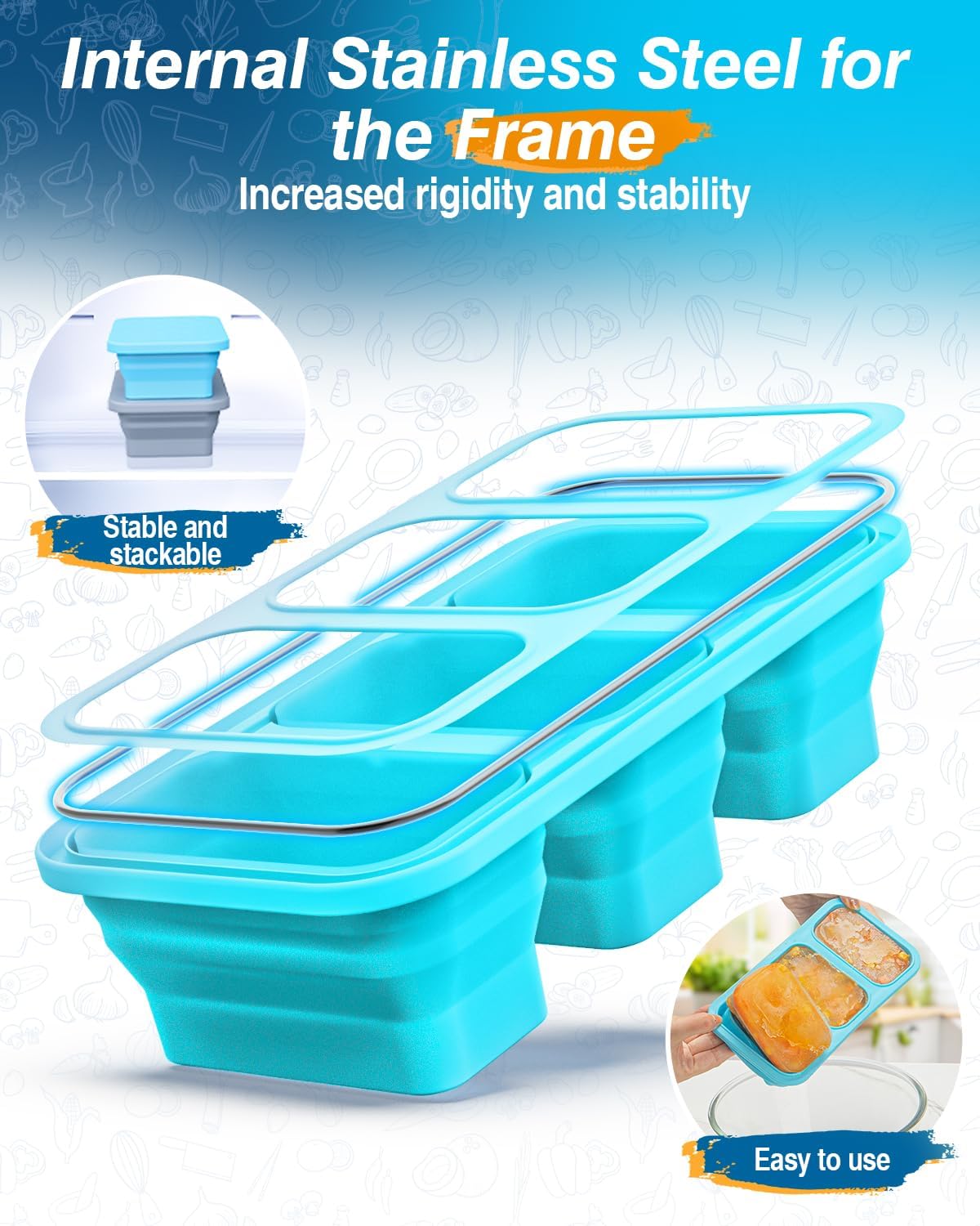 Silicone Freezer Trays With Lid, Stackable 1 Cup Silicone Freezer Molds, Easy To Use Soup Ice Cube Tray, Collapsible Freezing Molds for Meal Prep, Broth, Sauce, Leftovers, Soup Storage Gift Set