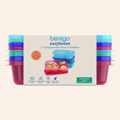Bentgo Easyboxes - Original Stackable Lunch Boxes - Reusable 3-Compartment Food Containers for Kids and Adults - Bento Lunch Box for Meal Prep, School, & Work - BPA Free, Set of 4 (Earth Tones)