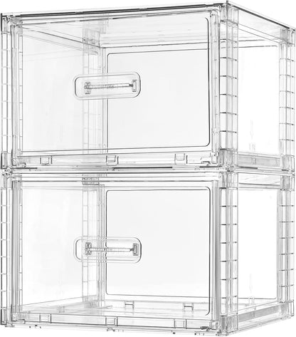 Vtopmart 2 Pack Clear Stackable Storage Drawers 15QT, Easily Assemble Closet Organizers,Plastic Storage Bins for Bathroom,Cabinet,Kitchen Pantry,Under Sink Organization(Medium)