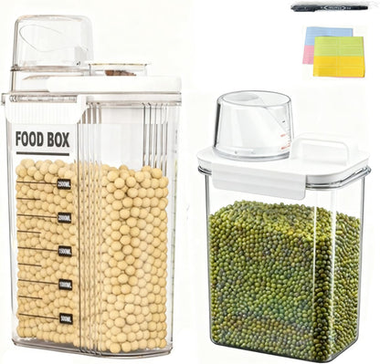 4-Pc Airtight Cereal Storage Containers Set(1.8L×2 & 2.5L×2), Cereal Containers Storage with Pour Spout & Measuring Cup, BPA-Free Plastic Canisters for Rice, Flour, Pet Food Kitchen Pantry