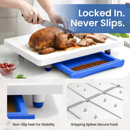 Karving King Large Cutting Board with Juice Groove, Drip Tray & Spikes
