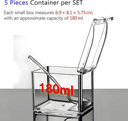 V·RESOURCING Clear Seasoning Box, 3 Pieces Seasoning Rack Spice Pots Storage Container for Spice Salt Sugar Cruet Liquid,Condiment Jars with 3 Spoons