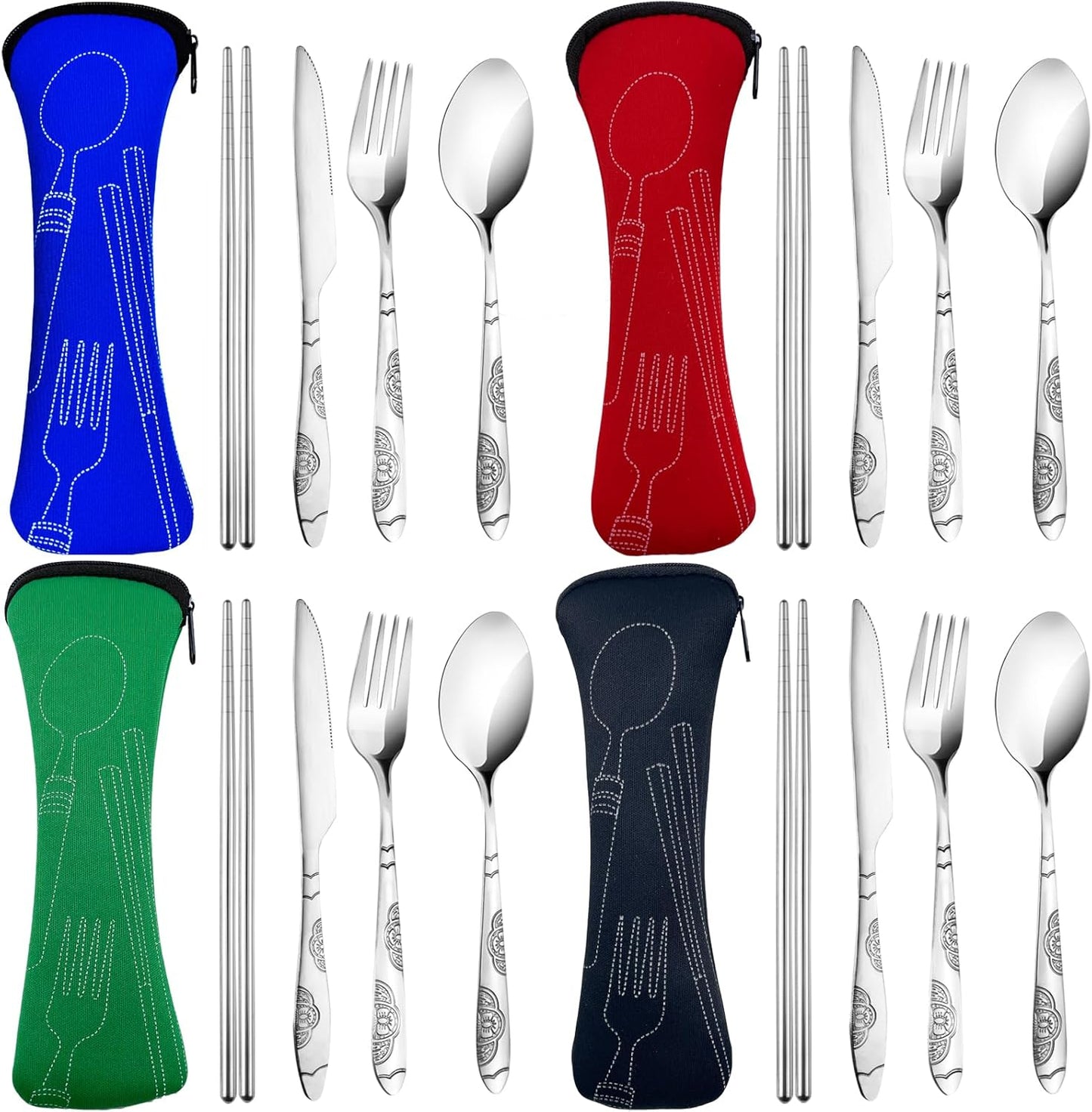 Portable Silverware Set with Case, Lengnoyp Travel Camping Utensils Set, Premium Stainless Steel Travel Cutlery Set