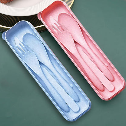 Reusable Travel Utensils Set with Case, 4 Sets Wheat Straw Portable Plastic Fork Spoons Knife Cutlery, Camping Eco-Friendly BPA Free Tableware for Kids Adults Work Picnic or Daily Use (Colorful)