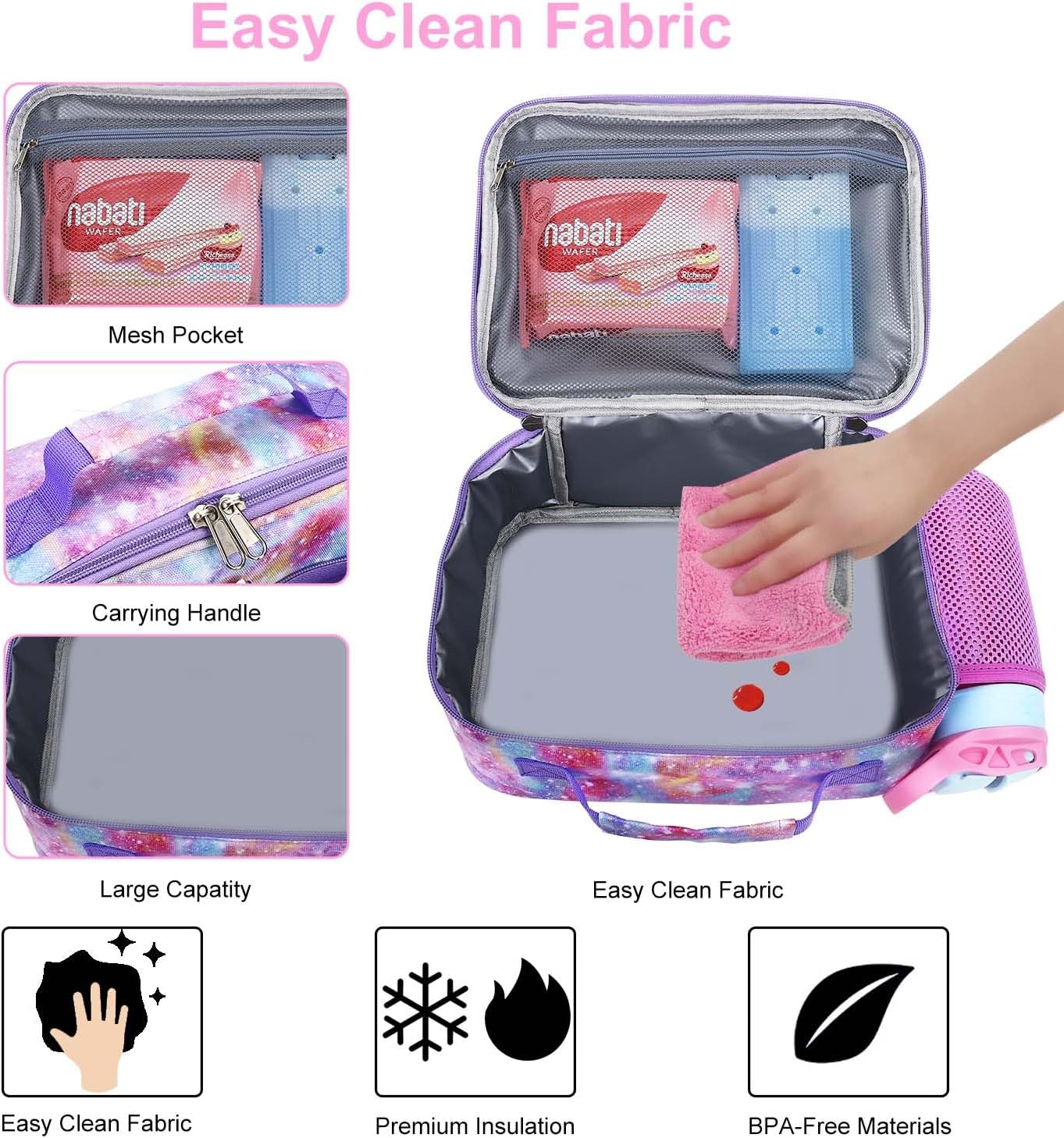 RHCPFOVR Kids Lunch Bag - Insulated Lunch Box for Boys Girls,Washable Lunch Bag and Reusable Toddler Leak-proof Lunchbox for School and Daycare - Colors B
