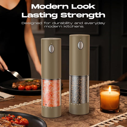 Electric Salt and Pepper Grinder Set, Battery Automatic Salt and Pepper Shaker with Adjustable Coarseness, Large Capacity Pepper Mill with LED White Elephant Gifts(Battery-Stainless Steel)