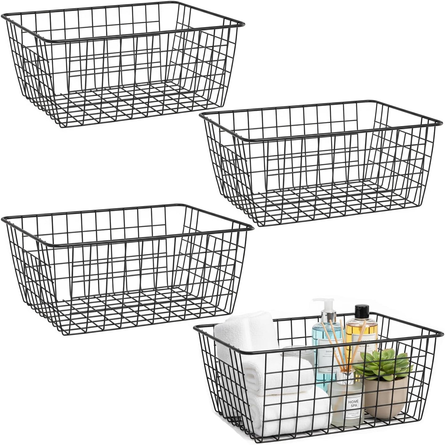 Metal White Wire Basket,Food Storage Organizer with Wooden Handles, pantry organizers and storage for Organizing Kitchen Cabinets potato onion, 2 Packs