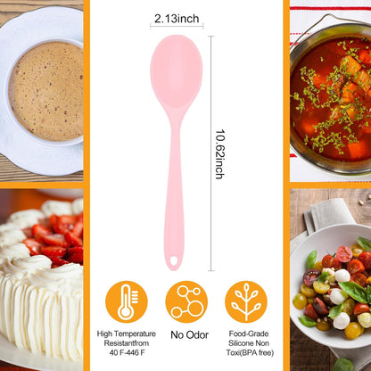 2 Pcs Silicone Nonstick Mixing Spoon, Silicone Spoons for Cooking Heat Resistant, Cooking Utensil for Kitchen Cooking Baking Stirring Serving (Black)