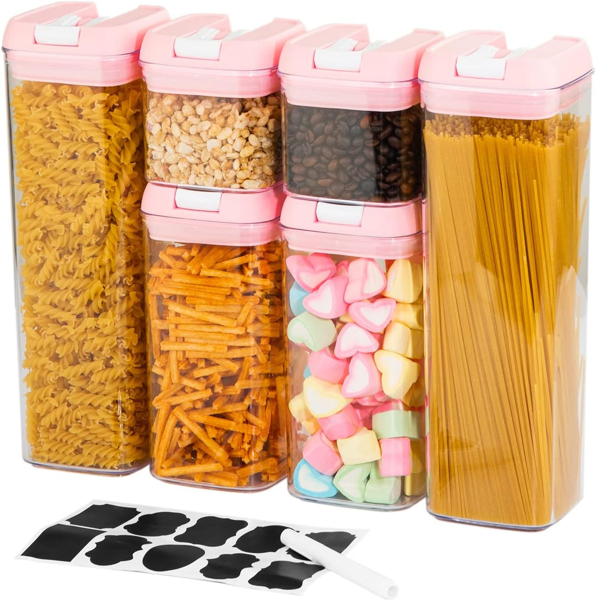 U-QE Airtight Food Storage Containers -8 Piece BPA Free Clear Plastic Airtight Containers with Easy Lock Lids for Kitchen Pantry Organization and Storage - Sugar, Flour, Cereal, Labels & Marker