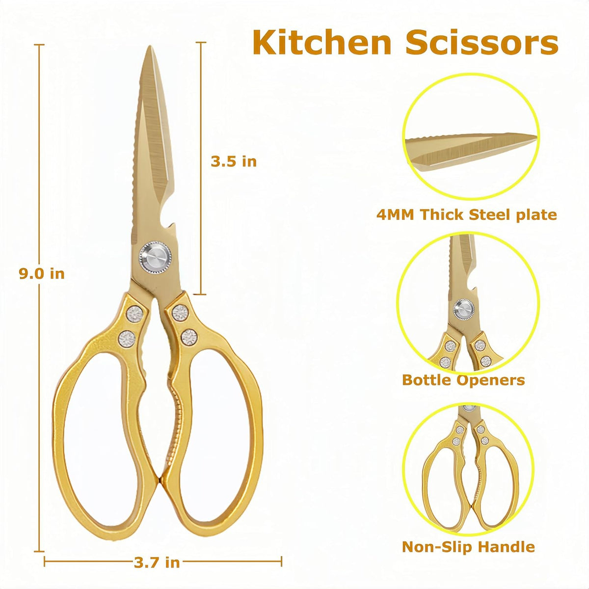 Heavy Duty Sharp Kitchen Scissors, Dishwasher Safe, Cooking Shears for Meat, Chicken, Fish, Poultry, Herb, Bread (Red)