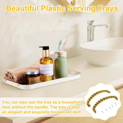 Rtteri Set of 6 Serving Platters with Handles 18.3/16.73/14.8 Inch Large Rectangular Trays, Reusable Pet Plastic for Entertaining, Dinner Parties, Weddings(Round Beads Handles,White)