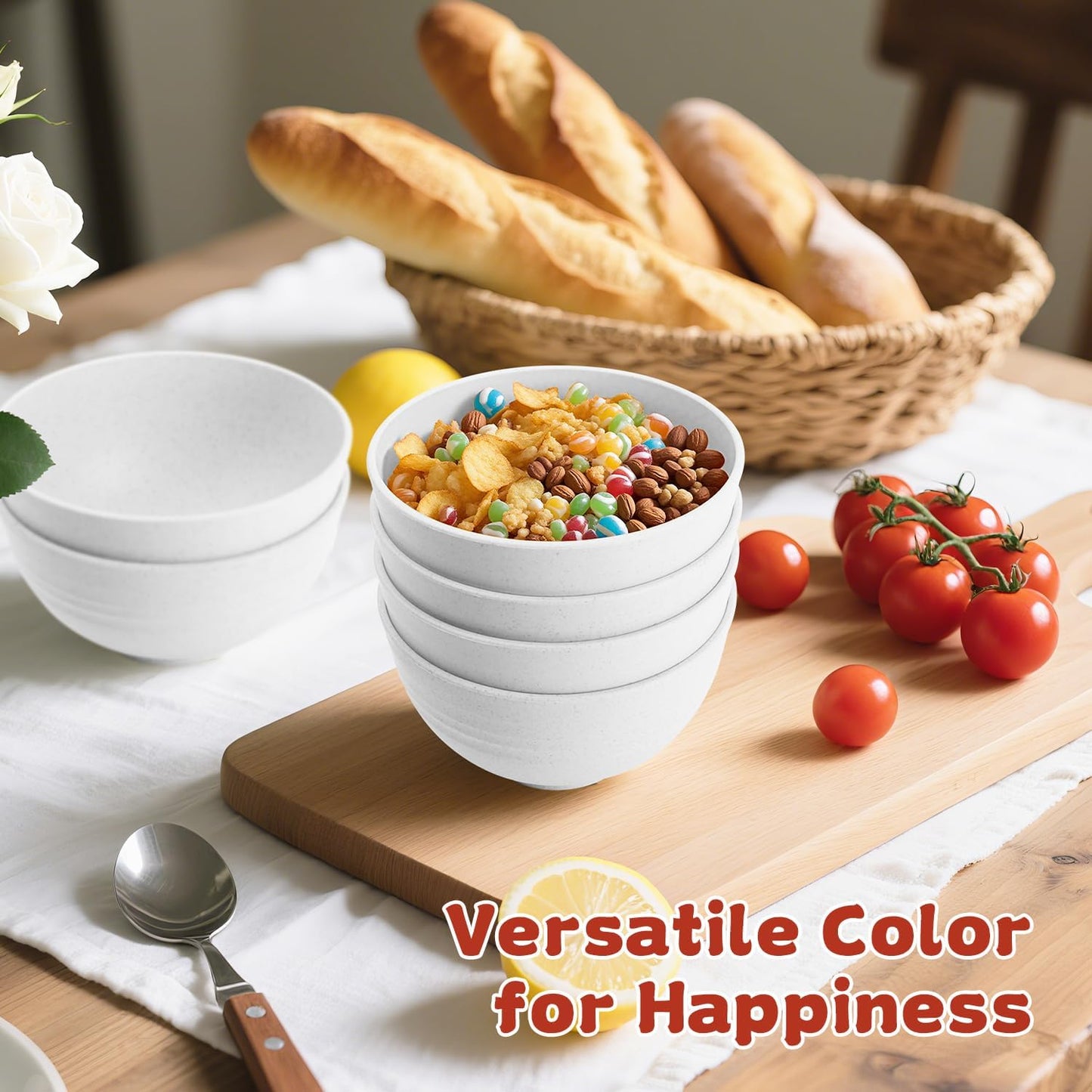 Wrova Wheat Straw Bowls for Kitchen set of 6,Anti-Scald Thick Soup Bowls 40oz,Microwave and Dishwasher Safe Bowl Sets, Unbreakable Cereal Bowl Sets. Vibrant Series