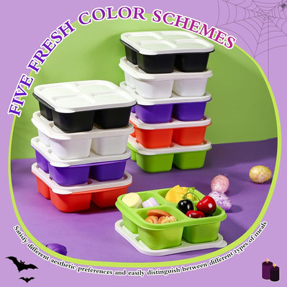 Honeydak 10 Pack Bento Snack Containers 4 Compartment Snack Boxes Reusable Containers with Lids Divided Meal Prep Lunch Food Storage Box for School Work Travel