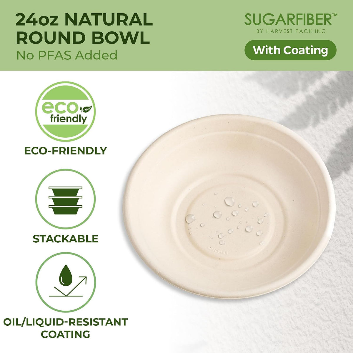 32oz Compostable Paper Bowls Disposable Round Natural Soup Bowls, 50 Count